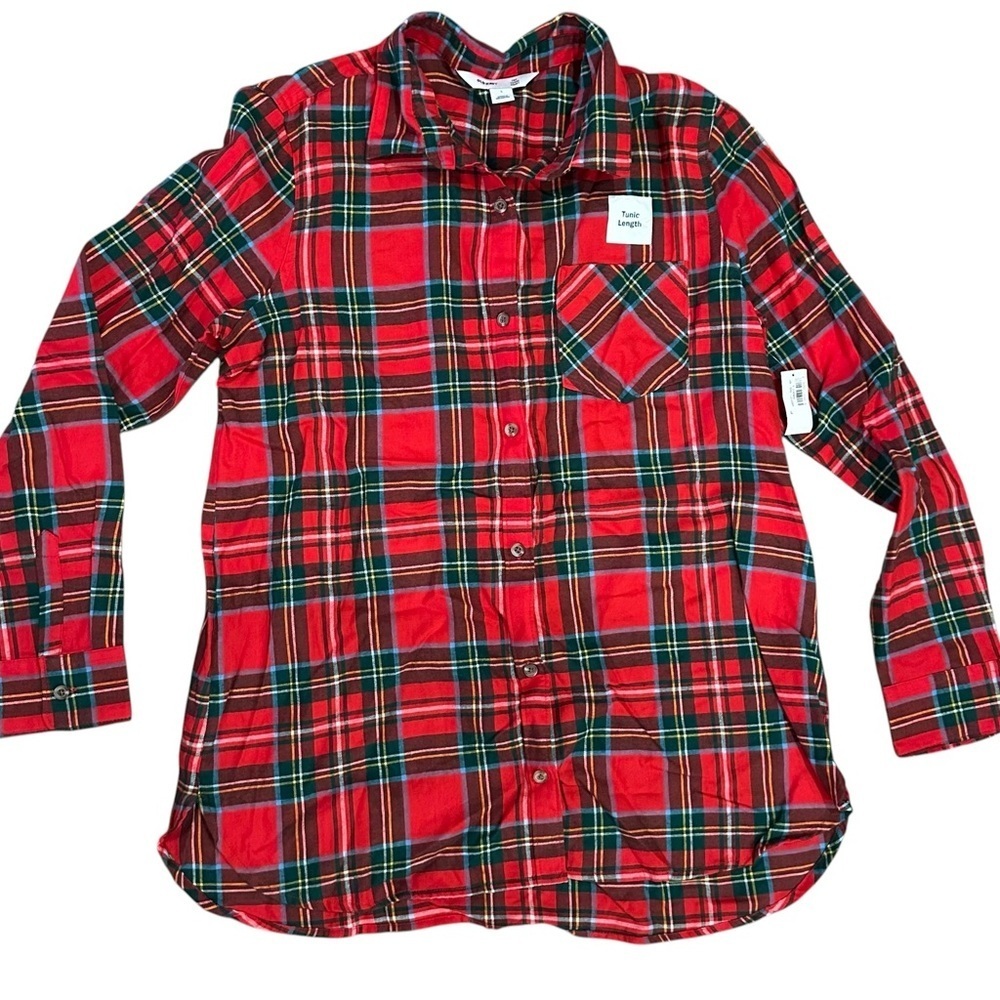 Women’s Okd Navy Christmas Red Tartan Plaid Flannel Nightgown Tunic NWT Large